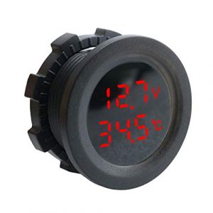 Voltm&egrave;tre Thermom&egrave;tre 2 en 1,Batterie Tension Temp&eacute;rature M&egrave;tre Moniteur Testeur Jauge Indicateur pour Auto Voiture Camion Bus,DC 12V(Rouge) (BSDKJ2024, neuf)