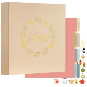 Lanpn Classeur de Recettes Rigide 3 Anneaux, Grand Classeur Souple avec 8 Intercalaires et 2 Autocollants, Livre Recette Cahier Carnet Recette Cuisine &agrave; Remplir, Avoine 30 x 31 cm, Anglaise (BILLIONRVL, neuf)
