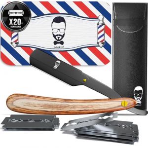 Rasoir à Barbe Coupe choux |20 Demi-Lames Etui Cuir de Transport |KIT rasoir de barbier manuel professionnel barber Visage classique Entretien a main précision vintage Traditionnel coiffeur (BOIS) (SAKKAL STORE, neuf)