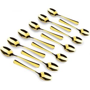 Q&A Lot de 12 Cuill&egrave;res &agrave; Expresso en Acier Inoxydable, Cuill&egrave;res &agrave; Caf&eacute; 10,4 cm (Or) (Incremental Trading, neuf)