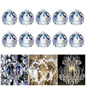 Mousyee Prisme de Boule de Cristal Clair, 10Pi&egrave;ces Pendentif Suspendu de Lustre en Cristal de 30mm Pendentif de Gouttes de Suspension de Lustre en Cristal Clair pour La D&eacute;coration de Maison de Mariage (Tinra, neuf)