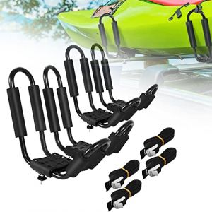 RELAX4LIFE Porte-Auto Kayak en Fer Robuste Lot de 4 Charge, J-Bar de Kayak Universel en Forme de U avec &Eacute;ponges 4 Bandages avec Boucle M&eacute;tallique, Barres de Toit Cano&euml;s Pales Sup, 36X20X15CM, Noir (RELAX4LIFE, neuf)
