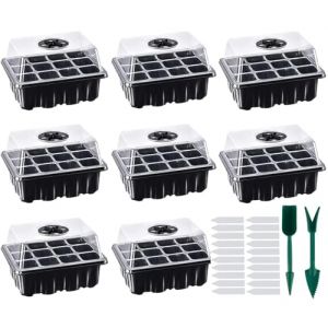 Lostwry 8 Pièces Mini Serre pour Semis, 96 cellules Serre Interieur Plateaux de Culture Semis Bacs à Semis Kit de Germination Interieur avec Couvercle pour Plantes Tomate, Noir (Linseray EU, neuf)