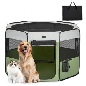 Petsfit Parc pour Chien,Pliable Parc pour Chiots Parc pour Animaux,Pop-Up Design pour Chiens Lapins Chats,Fond Anti-Fuite,Conception Anti-mâchouillis,Gris/Vert,L (Petsfit-UK, neuf)