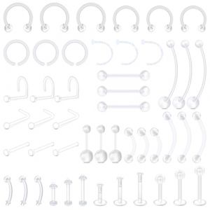 48 pièces Piercing Retainer pour le septum nez, les lèvres, la langue, les tétons, le nombril, l'oreille, le cartilage, les boucles en plastique, les piercings et les bijoux pour la chirurgie. (FaLan Jewelry, neuf)