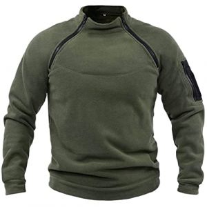 Veste polaire militaire pour homme - Chaud - Tactique - Fermeture &eacute;clair - Coupe-vent - Pour la p&ecirc;che et la randonn&eacute;e - Pull d'hiver en polaire avec poche kangourou, Vert, XXL (Tanyuun, neuf)