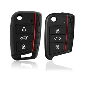 ZEXIJOW 2 types Protection Coque Clé VW,Compatible pour VW Golf 3/7,MK7, GTI,Skoda,Seat Leon,Octavia,Polo,Seat Ibiza,Coque De Clé De Voiture en Silicone Polo(Rayures rouges) (ZEXIJOW, neuf)