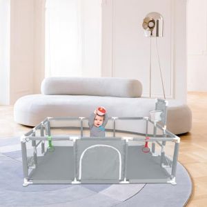 Parc pour Chiots Ou Petits Chiens, Clôture Solide en Tissu épais Et Filet en Nylon Haute Résistance,Parc à Chiots avec Porte, Lavable en Machine, Intérieur/extérieur,180 x 120 x 66 cm (Gris foncé) (Hechheu, neuf)