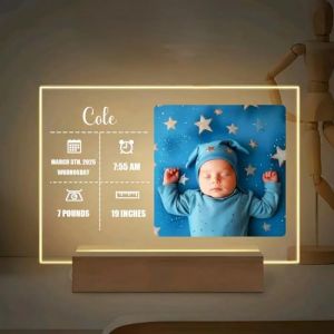 Wxexopowk Cadre Photo Personnalis&eacute; pour Enfants - Cadeau Naissance Garcon et Fille Original, Lampe de Chevet LED B&eacute;b&eacute; Personnalis&eacute;e, Cadeau Naissance Personnalis&eacute;,Cadeau de Bebe Anniversaire Bapt&ecirc;me (WXUNIVERSE, neuf)