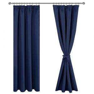 JIUZHEN Rideaux Occultants Galon Fronceur pour Rail Lot de 2 Rideau Isolant Thermique Anti UV Double Rideaux Decoration Bloquer Lumiere pour Salon Chambre 117x228cm(LxH) Bleu Foncé (JIUZHEN, neuf)