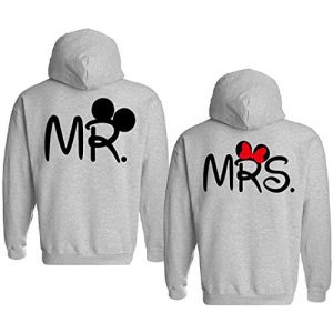 Couple Partenaire Sweat à Capuche Hoodie Mr Mrs Mickey Minnie - 1x Pull Homme Gris S (EmDa trading GmbH, neuf)