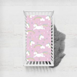 Odot Drap Housse Lit Bebe avec Motif Licorne Rose, Housses en Microfibre, Extensible Doux Respirant Prot&egrave;ge Matelas Filles Compatible pour Berceau, Couffin et Nacelle (Couleur E,65x95cm) (Odot, neuf)