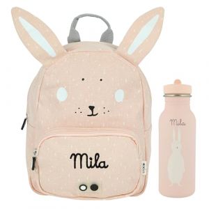 upstitch studio Trixie Sac à dos et gourde pour enfants, sac à dos de maternelle, sac à dos de kitard/gourde, personnalisable avec nom individuel ou en kit, Lapin, Set: Rucksack BIG + Flasche 500ml (upstitch studio, neuf)