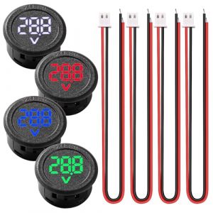 VooGenzek 4 Pièces 5V-100V Voiture DC Numérique LED Voltmètre Affichage, Voltmètre Circulaire à Deux Fils, avec Protection Anti-connexion, pour Moto Bateau Camion, Multicolore (VooGenzek, neuf)