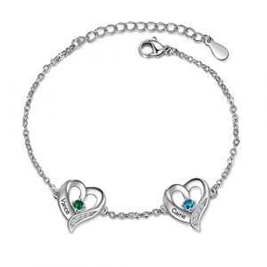 kaululu Bracelet Prenom Personnalis&eacute; Femme avec Gravure Bracelet C&oelig;ur Infinity de Pr&eacute;nom Famille pour Femme Maman Cadeau Personnalis&eacute; Cadeau Fete des Meres Bijoux Femme (2 nom) (KAULULU Custom, neuf)