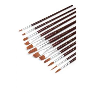 Elan Set de Pinceaux Peinture, 12 Pi&egrave;ces &agrave; Manche Court, Pinceau Nylon, Biseaut&eacute;, Filbert, Plat, Rond et Script pour Peinture Acrylique et Gouache (BG Productions, neuf)