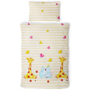 Gräfenstayn Literie Ensemble 2 pièces pour Enfant et bébé avec Motif Animalier Fermeture éclair 100% Coton - Housse de Couette 135x100cm et Taie d'oreiller 60x40cm (Girafe & Éléphant) (Torrex24, neuf)
