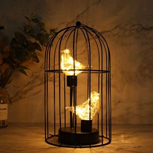 JHY DESIGN Cage à Oiseau Lampe Décorative à Piles 34 cm de Haut Sans Fil avec Guirlande Lumineuse Blanche Chaude pour Salon, Chambre à Coucher Cuisine Mariage de Noël Noir (JHY DESIGN, neuf)