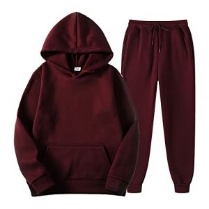 Gefomuofe Survêtement pour homme en coton à manches longues - Ensemble sweat-shirt - Survêtement de sport - Tenue de maison - 2 pièces - Vêtement de sport pour homme, Bordeaux, 4XL (SDFKLJV, neuf)