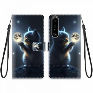 KARTXITAI Cuir Coque Compatible avec Sony Xperia 1 III 5G Antichoc avec Support Clapet Design Motif Dr&ocirc;le &Eacute;tui Bumper Portefeuille Magn&eacute;tique Cr&eacute;atif Case Cover Housse-Lune Chat,Ciel,&eacute;toiles (KARTXITAI, neuf)