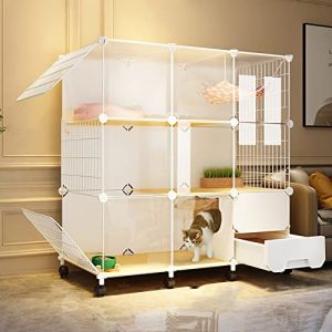 EsEntL Cages pour Chats d'intérieur Grand, chenil pour Chat, Parc pour Animaux de Compagnie, Parc pour Chiots, Parc pour Chat, chenils détachables en Fil métallique, idéal pour 1 à 2 Chats, Blanc ( (Bunaner, neuf)