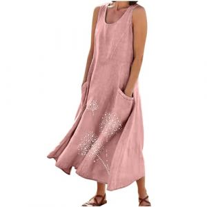 Ventes Flash Robe Femme Lin &Eacute;t&eacute; Longue Robes D&eacute;contract&eacute; Couleur Unie Robes Ete Chic et Elegant Col V Robe Tunique Femmes Boheme Jupe Dress de Plage Linen Dresses en Lin Mi-Longue Dress Pas Cher (⭐⭐⭐⭐⭐AEGJEGVD⭐⭐⭐⭐⭐, neuf)