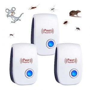 Flintronic 3pcs Répulsif à Ultrason Antiparasitaire, Ultrason Souris Répulsif à Souris, Intérieur Répulsif Anti Moustique Ultrason, Appareil Anti Rats/Cafards/Rongeurs/Fourmis/Araignées/Insectes (flintronic®-eu, neuf)