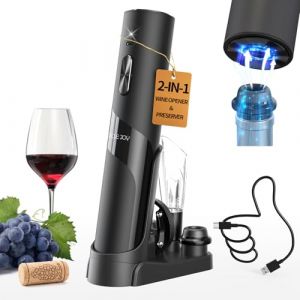 CIRCLE JOY Tire bouchon &eacute;lectrique rechargeable 7-en-1 Coffret Cadeau avec station de charge, Coupe-capsule, A&eacute;rateur de Vin et 2 Bouchons &agrave; Vin, C&acirc;ble USB (CIRCLEJOYEU, neuf)