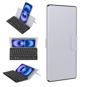 CACOE Clavier Bluetooth avec Support, Mini Clavier pour téléphone Portable, Ultra Plat, Pliable, Double Canal, QWERTZ avec Support de réglage pour Smartphone et Plus iOS Android Windows, Gris Clair (VICLE STORE, neuf)
