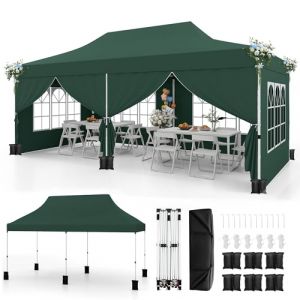 RELAX4LIFE Tonnelle Pliante 3x6 Imperméable avec 6 Parois Amovibles, Barnum Pliant 3x6, Hauteur Réglable, Portes Zippées, Tente de Réception Anti-UV, Sac Transport, Montage sans Outil (Vert | Parois) (RELAX4LIFE, neuf)