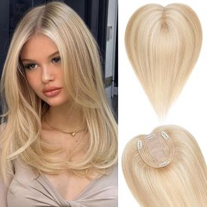TESS Toupet Femme Cheveux Humain Balayage blond, 10x12cm Basis Toupet #18/613 Beige Sable Blond/blond clair lumineux Extension a Clip Cheveux Naturel 35g 25 cm Toupet Cheveux Humain (TESS Official, neuf)