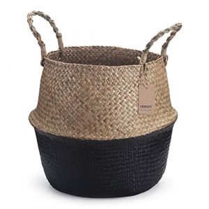 DOKOT Panier Jonc De Mer Rangement Panier Plante Seagrass de Fleur Corbeille en Paille (Naturel + Noir) (DOKOT DESIGN CO., LTD, neuf)