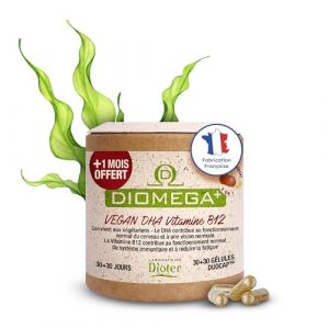 Diom&eacute;ga &Eacute;quilibre C&eacute;r&eacute;bral, Om&eacute;ga 3 v&eacute;gan, DHA d&rsquo;Algues + Vitamine B12 &ndash; Compl&eacute;ment Alimentaire v&eacute;gan - M&eacute;moire, Concentration, Vision & Syst&egrave;me Nerveux - 60 G&eacute;lules (LABORATOIRE DIOTER, neuf)