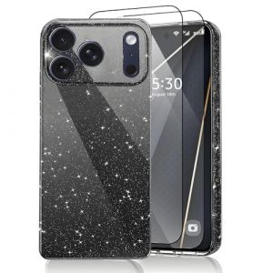 CaseLover Coque Compatible avec iPhone 17 Pro 6.3" Glitter, Paillette Brillantes Coque avec 2 Pi&egrave;ces Protections d'&eacute;cran Mignon Silicone Shock-Absorption Sparkle Housse &Eacute;tui pour iPhone 17 Pro, Noir (CaseLover_Direct_Store, neuf)