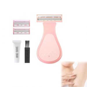 QUHUOYAO Rasoir d'épilation sous les aisselles, rasoirs de bikini, rasoir pour femme pour zone sensible des aisselles, rasoir de bikini avec rasoir + 2 lames + crème à raser, rasage lisse (rose) (QUHUOYAO, neuf)