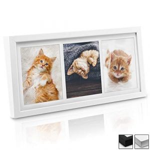 BOMOE Galeria Multi Cadre Photo pour 3 Photos 13x18 cm – Cadre Photo en Bois & Verre Plastique avec Suspension Métallique, Pied de Support & Passepartout – Décoration Murale – Blanc (Brandvin, neuf)