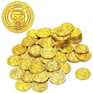 Aoriher 50 Pièces d'or en Plastique Pirate Fausses Pièces de Trésor de Coffre de Chasse au Trésor Pirate(3,5 x 3,5 x 0,2 cm,Or) (HuiweiSailing, neuf)