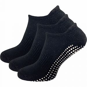 GAWILO Chaussettes de yoga & pilates pour femmes (3 paires) | Chaussettes stoppeuses sans couture | Avec picots antidérapants (Noir, 35-38) (GAWILO, neuf)
