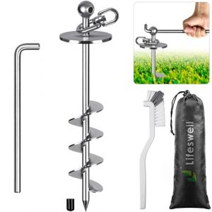 Lifeswel Piquet d'attache pour Chien de 40,6 cm, Ancre à Visser Robuste pour Chiens jusqu'à 100 kg, pivotant à 360°, sans nœuds, Ancre au Sol en Spirale entièrement soudée pour Cour, Camping et Plage (Lifeswell, neuf)