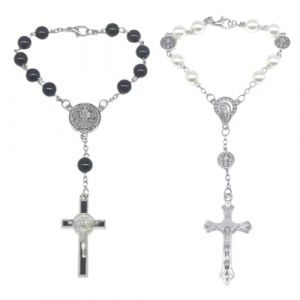 Ensemble de 2 miroirs r&eacute;troviseurs pour voiture avec chapelet pendentif en forme de croix Accessoire de d&eacute;coration int&eacute;rieure unisexe (noir et blanc) (jiachengyeEU, neuf)