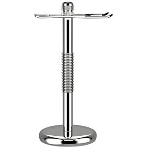 GRUTTI Support pour rasoir et brosse, support de luxe en chrome pour rasoir et brosse pour rasage humide, Support de rasage pour hommes, adapté au couteau à raser et à la brosse à raser - Argent (GRUTTI- FR, neuf)
