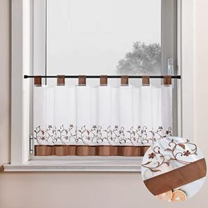 Joyswahl Brise Bise Transparent Rideaux Voilage en Voiles Imprim&eacute; Fleurs Passe Tringle Voilage pour Cuisine Salon Chambre HxL 45x140cm Marron 1 Pi&egrave;ce (Joyswahl, neuf)