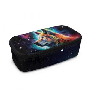 chaqlin Trousse à crayons personnalisée pour enfants de grande capacité pour l'école avec compartiments, Imprimé loup de nuit galaxie, Taille unique, Organiseur de sac (chaqlin, neuf)