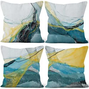 Uiiooazy Housse Coussin Bleu et Jaune, Taie Oreiller Effet Marbre Gris Abstrait Housse de Coussin Velours Taie d'oreiller Carré Housse Coussin pour Lit Salon Masion Chambre Canapé, Lot de 4, 60x60cm (dongguibinjingpinxiaodianpu, neuf)