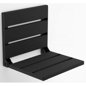 Siège de douche mural pliable en bois de teck, banc de bain durable, conforme à la norme ADA, tabouret de salle de bain robuste et peu encombrant, pliable facilement, fait à la main (noir, taille L) (Violet Art Home, neuf)