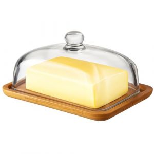 Beurrier - Beurrier en Verre – Boîte à Beurre pour Frigo, butter Dish avec Base en Bambou, beurrier pour Conserver le beurre, Fromage, Gâteau, Snacks et Petit Déjeuner (TUDOTOMA INVEST S.R.L., neuf)