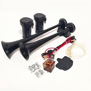 YIYIDA Klaxon de voiture Car Horn Klaxon pneumatique Klaxon de navire 12V &agrave; tonalit&eacute; &eacute;lev&eacute;e et &agrave; tonalit&eacute; grave Klaxon de camion noir 170DB Klaxon avec pompe &agrave; air pour 12V camion moto bateau etc (Huile flagship store, neuf)