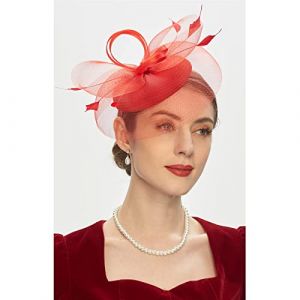 Bracelet large en silicone pour fête de thé Kentuckys Derbys - Bibi pour femme - Chapeau bibi pour cocktail - Été - Rouge - Taille unique (⭐⭐⭐⭐⭐Liqingxiu, neuf)