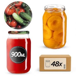 KADAX Lot de 48 bocaux de conservation en verre de 900 ml pour couvercle à visser, utilisable comme pot à confiture, bocaux de conservation, bocaux de conservation (légumes), K5198 (KADAX, neuf)