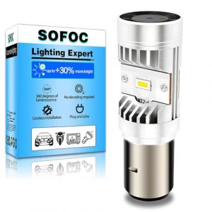 SOFOC BA20D Ampoule S2 Ventilateur De Refroidissement Int&eacute;gr&eacute; 5000Lm Led Phare De Moto Blanc 6V 12V 24V Compatible Avec 6-24V AC/DC 15W Csp Super Lumineux 1Pcs (Sofoc-EU, neuf)
